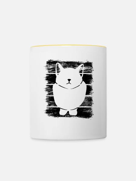 Katze - Tasse zweifarbig - Weiß/Gelb