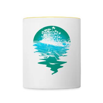baleine, océan, poisson, poisson, mammifères marins - Mug contrasté - blanc/jaune - Devant