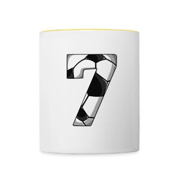 7. Geburtstag Fußball - Tasse zweifarbig - Weiß/Gelb - Vorne