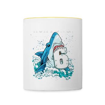 Requin du 6e anniversaire - Mug contrasté - blanc/jaune - Devant