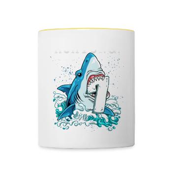 Requin du 7e anniversaire - Mug contrasté - blanc/jaune - Devant