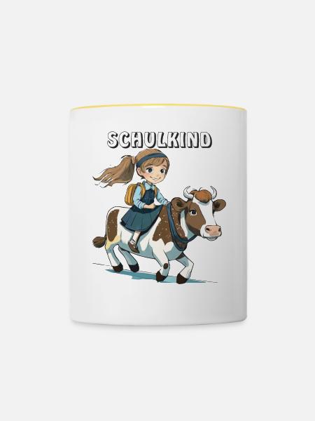 SCHULKIND MÄDCHEN KUH - Tasse zweifarbig - Weiß/Gelb