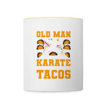 Never Underestimate An Old Man Who Loves Karate - Contrasting Mug - white/yellow - Front