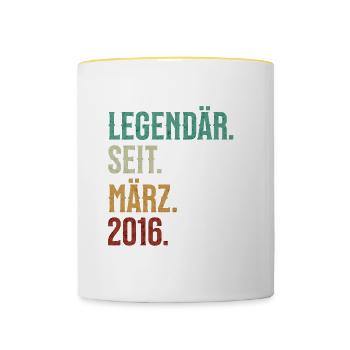 Legendär. Seit. März. 2016. Retro Birthday - Tasse zweifarbig - Weiß/Gelb - Vorne