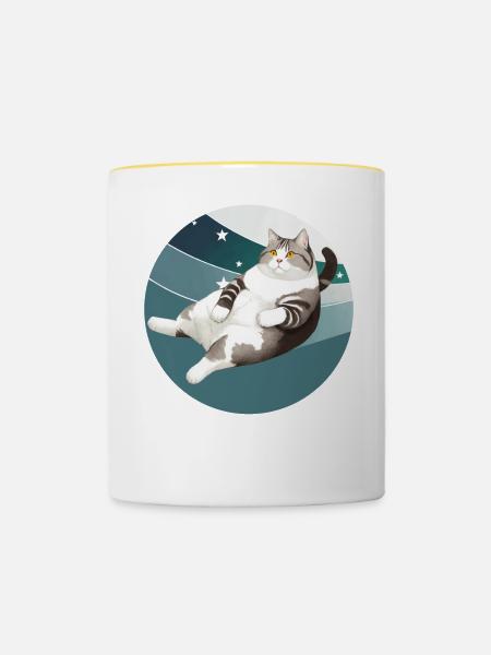 KATZE FETT - Tasse zweifarbig - Weiß/Gelb