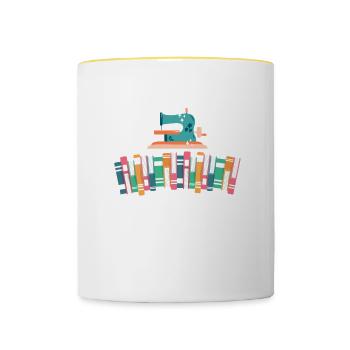 Machine à coudre couturière - Mug contrasté - blanc/jaune - Devant