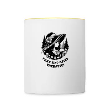 Pilze sind meine Therapie - Tasse zweifarbig - Weiß/Gelb - Vorne