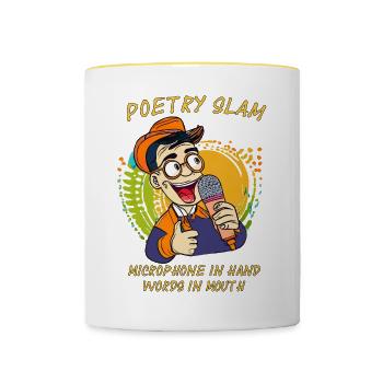 POÉSIE SLAM MICRO EN MAIN MOTS - Mug contrasté - blanc/jaune - Devant