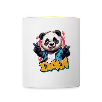 DAVI - Schöner Jungen Name mit coolem Panda - Tasse zweifarbig - Weiß/Gelb - Vorne