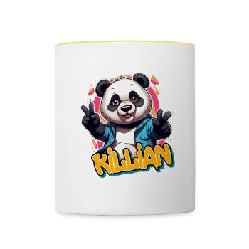 KILLIAN - Schöner Jungen Name mit coolem Panda - Tasse zweifarbig - Weiß/Gelb - Vorne