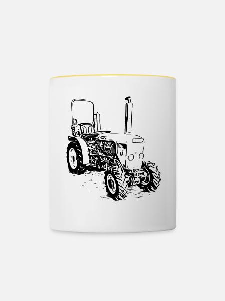 Schmalspurschlepper Traktor - Tasse zweifarbig - Weiß/Gelb