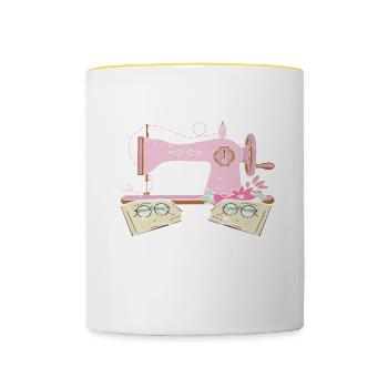 Quilter Couture Tricot Quilting - Mug contrasté - blanc/jaune - Devant
