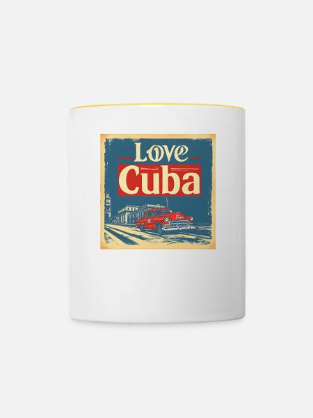 Kuba Havanna Oldtimer Auto - Tasse zweifarbig - Weiß/Gelb