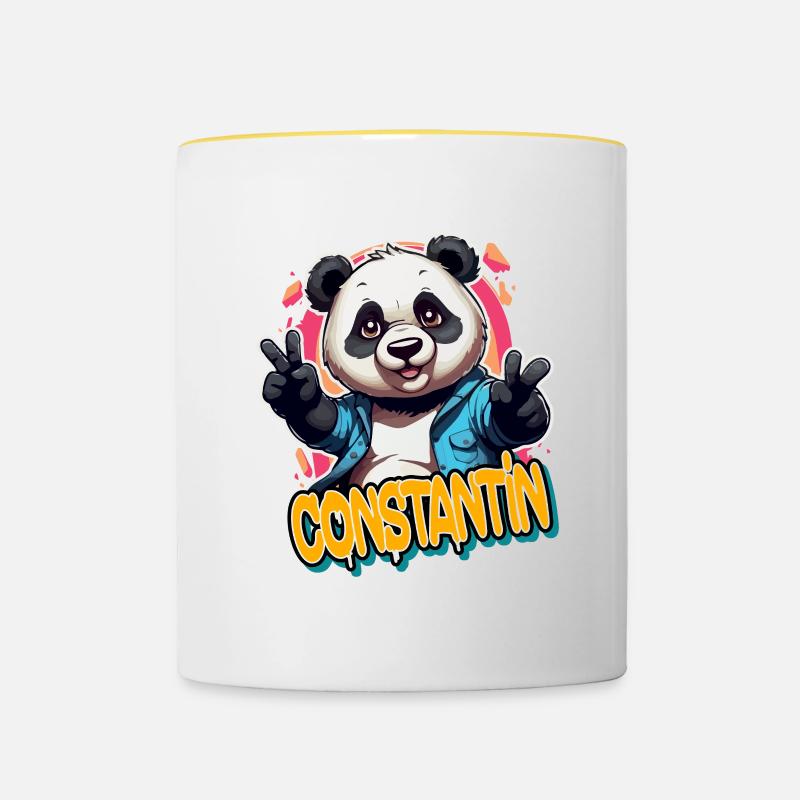 CONSTANTIN - Beau nom de garçon avec Cool Panda - Mug contrasté - blanc/jaune