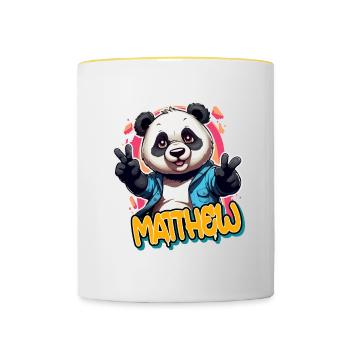 MATTHEW - Handsome Boy Name with Cool Panda - Contrasting Mug - white/yellow - Front