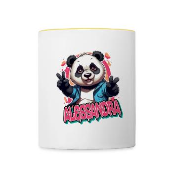 ALESSANDRA - Schöner Mädchen Name mit coolem Panda - Tasse zweifarbig - Weiß/Gelb - Vorne
