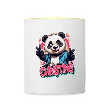 CHRISTINE - Belle fille prénom avec Cool Panda - Mug contrasté - blanc/jaune - Devant