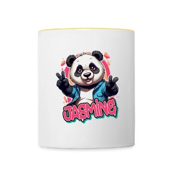 JASMINE - Schöner Mädchen Name mit coolem Panda - Tasse zweifarbig - Weiß/Gelb - Vorne