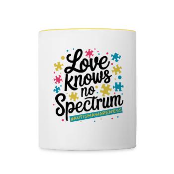 Love Knows No Spectrum Autism Consciousness - Contrasting Mug - white/yellow - Front