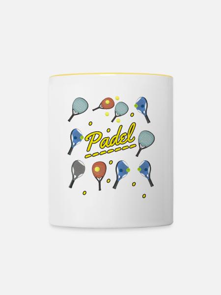 Padel und Schläger - Tasse zweifarbig - Weiß/Gelb