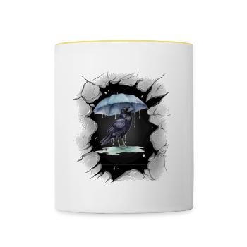 Vogel Wetter Regen Regenschirm Dark Krähe - Tasse zweifarbig - Weiß/Gelb - Vorne
