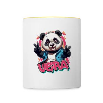 VERA - Beautiful Girl Name with Cool Panda - Contrasting Mug - white/yellow - Front