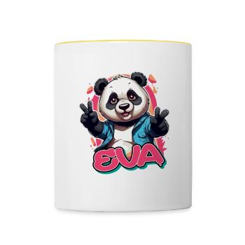 EVA - Beautiful Girl Name with Cool Panda - Contrasting Mug - white/yellow - Front