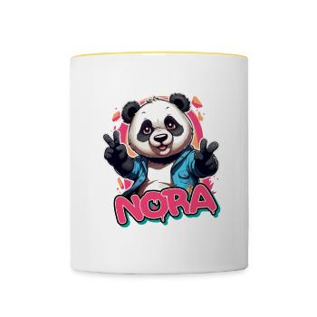 NORA - Schöner Mädchen Name mit coolem Panda - Tasse zweifarbig - Weiß/Gelb - Vorne
