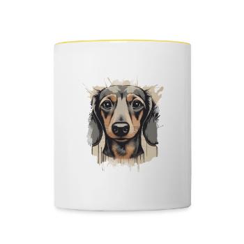 Dackel Teckel Kurzhaardackel Dachshund - Tasse zweifarbig - Weiß/Gelb - Vorne
