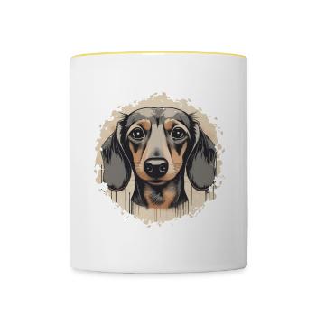 Dackel Teckel Kurzhaardackel Dachshund - Tasse zweifarbig - Weiß/Gelb - Vorne