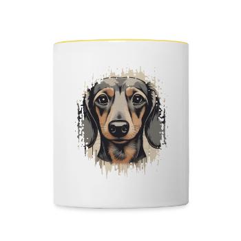 Dackel Teckel Kurzhaardackel Dachshund - Tasse zweifarbig - Weiß/Gelb - Vorne