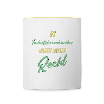 §1 Industriemechaniker haben immer Recht - Tasse zweifarbig - Weiß/Gelb - Vorne