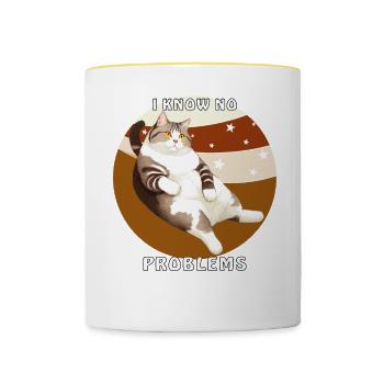 CAT I KNOW NO PROBLEMS - Contrasting Mug - white/yellow - Front
