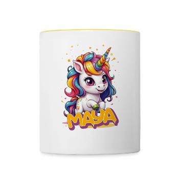 MAYA - Beau nom de fille avec licorne mignonne - Mug contrasté - blanc/jaune - Devant