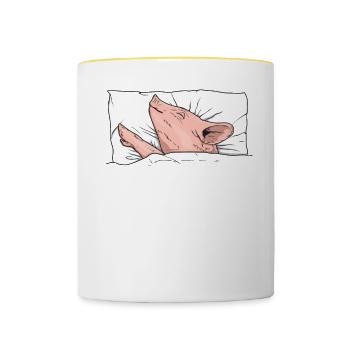 Offizielles Schlafshirt Schwein Schlafanzug - Tasse zweifarbig - Weiß/Gelb - Vorne