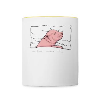 Offizielles Schlafshirt Schwein Schlafanzug - Tasse zweifarbig - Weiß/Gelb - Vorne