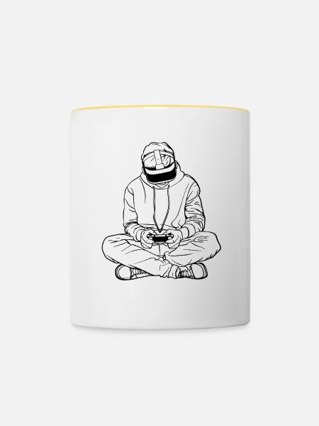 Gamer Line Art - Tasse zweifarbig - Weiß/Gelb