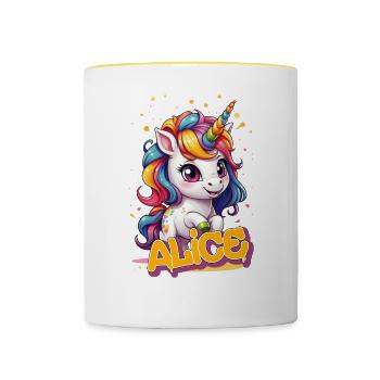 ALICE - Beautiful girl name with cute unicorn - Contrasting Mug - white/yellow - Front