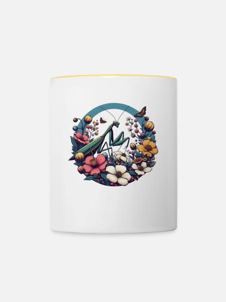 Gottesanbeterin - Tasse zweifarbig - Weiß/Gelb