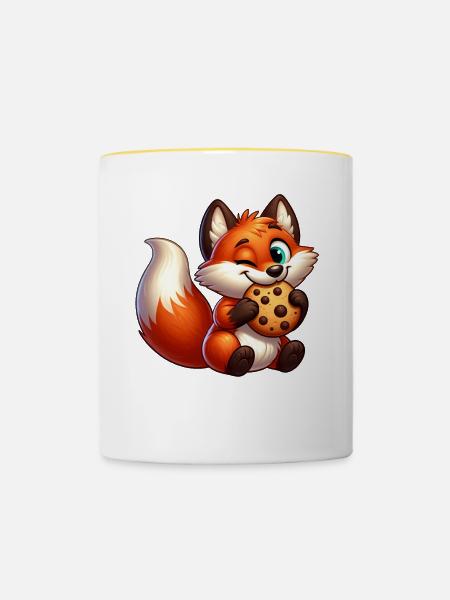 Süßer Rotfuchs mit Keks - Tasse zweifarbig - Weiß/Gelb