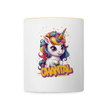 CHANTAL - Schöner Mädchen Name mit süßem Einhorn - Tasse zweifarbig - Weiß/Gelb - Vorne