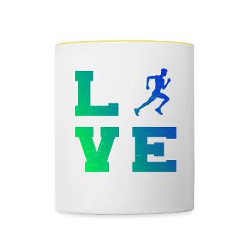 Jogging Jogging Course Fitness Femmes Hommes - Mug contrasté - blanc/jaune - Devant