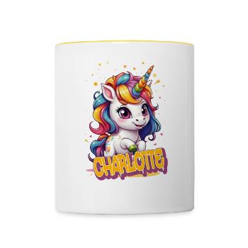 JASMINE - Schöner Mädchen Name mit süßem Einhorn - Tasse zweifarbig - Weiß/Gelb - Vorne