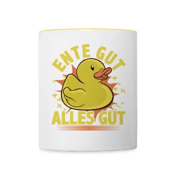 Ente gut alles gut, Lustige Quietscheente - Tasse zweifarbig - Weiß/Gelb - Vorne