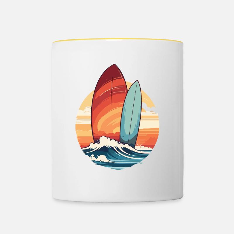 Planche de surf - Mug contrasté - blanc/jaune