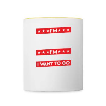 Je suis là, je suis mal à l'aise, je veux rentrer à la maison - Mug contrasté - blanc/jaune - Devant
