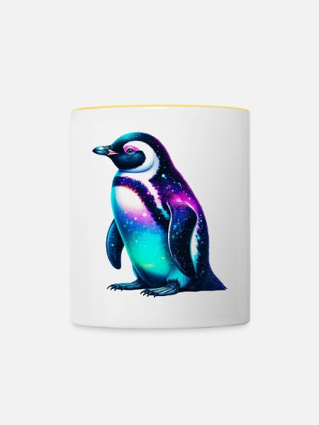 Aurora Borealis Pinguin - Tasse zweifarbig - Weiß/Gelb