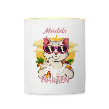 Mädels Egal Was Passiert Pegel Halten - Tasse zweifarbig - Weiß/Gelb - Vorne