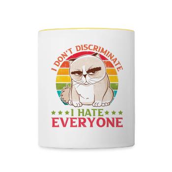 Je ne fais pas de discrimination, je déteste tout le monde 27 - Mug contrasté - blanc/jaune - Devant