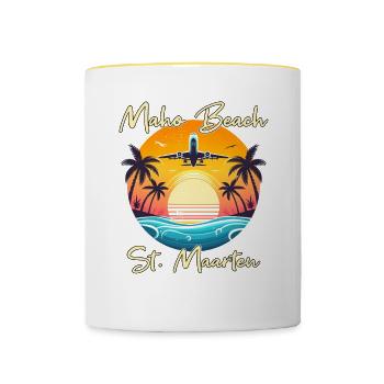 Airplane show over Maho Beach - Contrasting Mug - white/yellow - Front